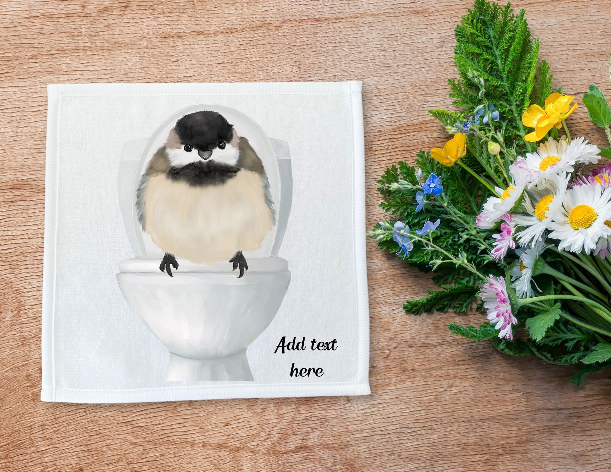 Curious Chickadee Toilet Washcloth – A Whimsical Gift for Bird Lovers - MerikaArt