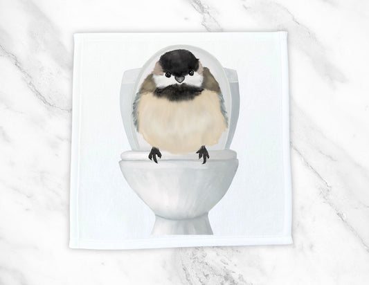 Curious Chickadee Toilet Washcloth – A Whimsical Gift for Bird Lovers - MerikaArt