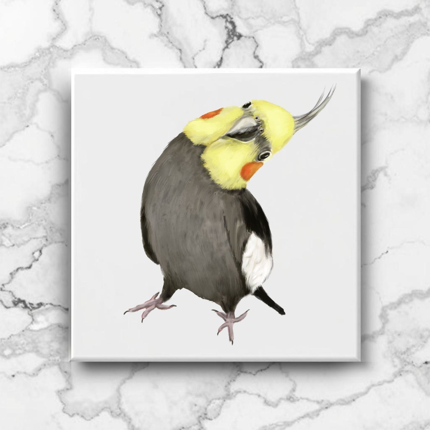 Curious Cockatiel Ceramic Tile – Handcrafted Bird Art Decor - MerikaArt