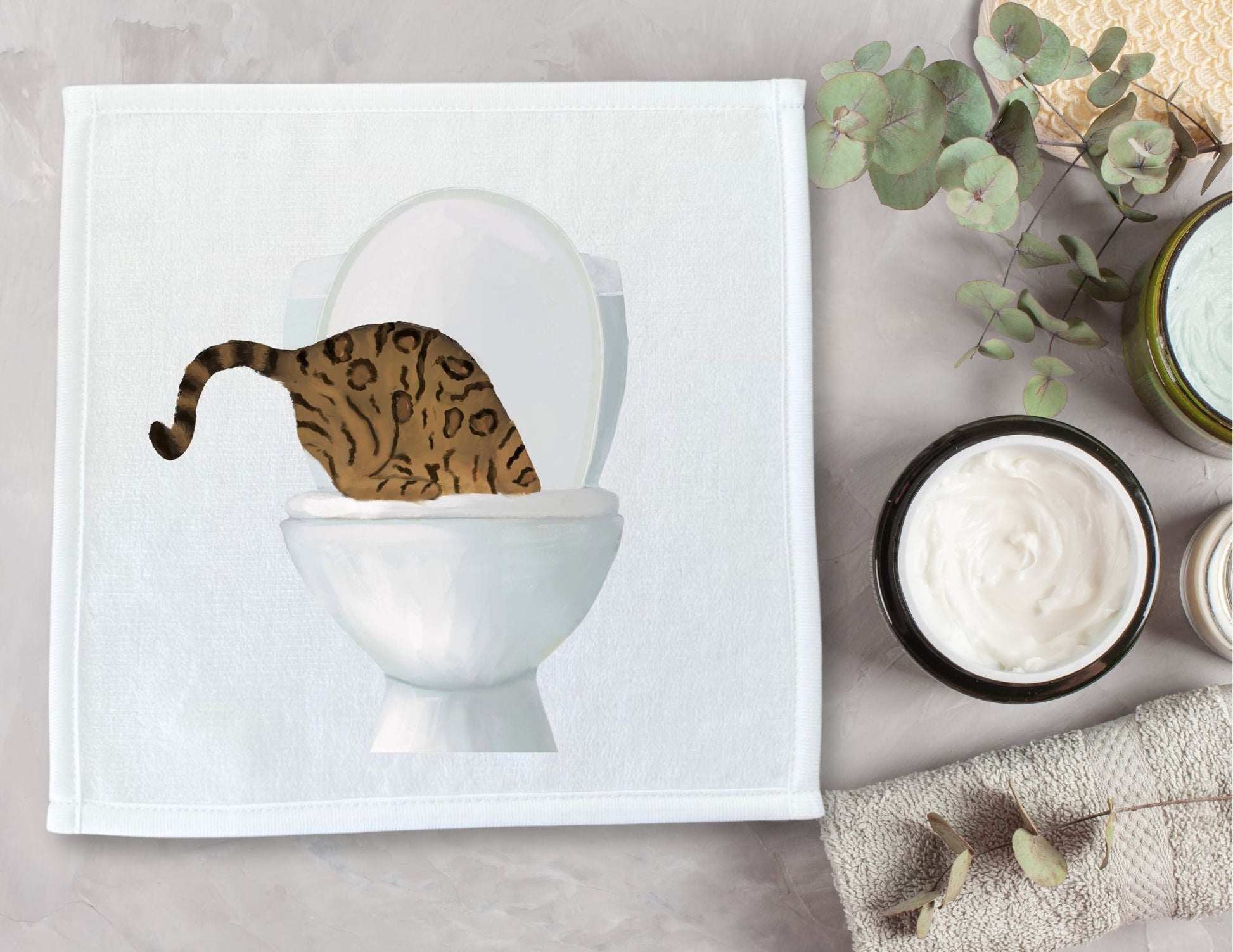 Curious Leopard Cat Toilet Washcloth - MerikaArt