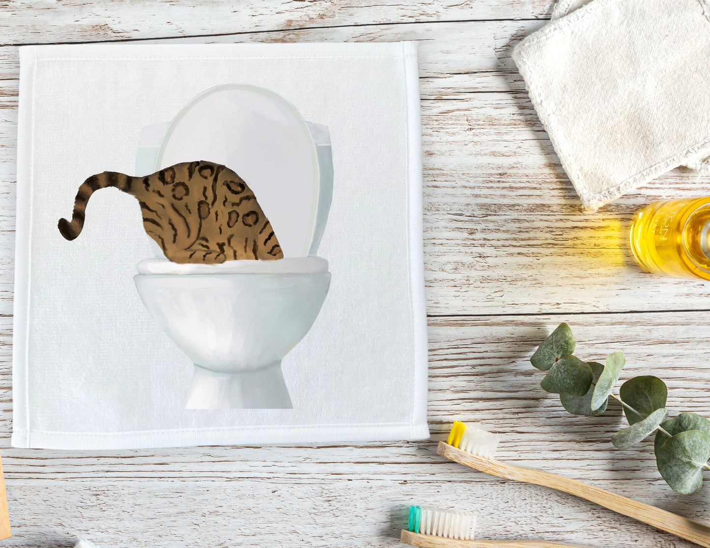 Curious Leopard Cat Toilet Washcloth - MerikaArt