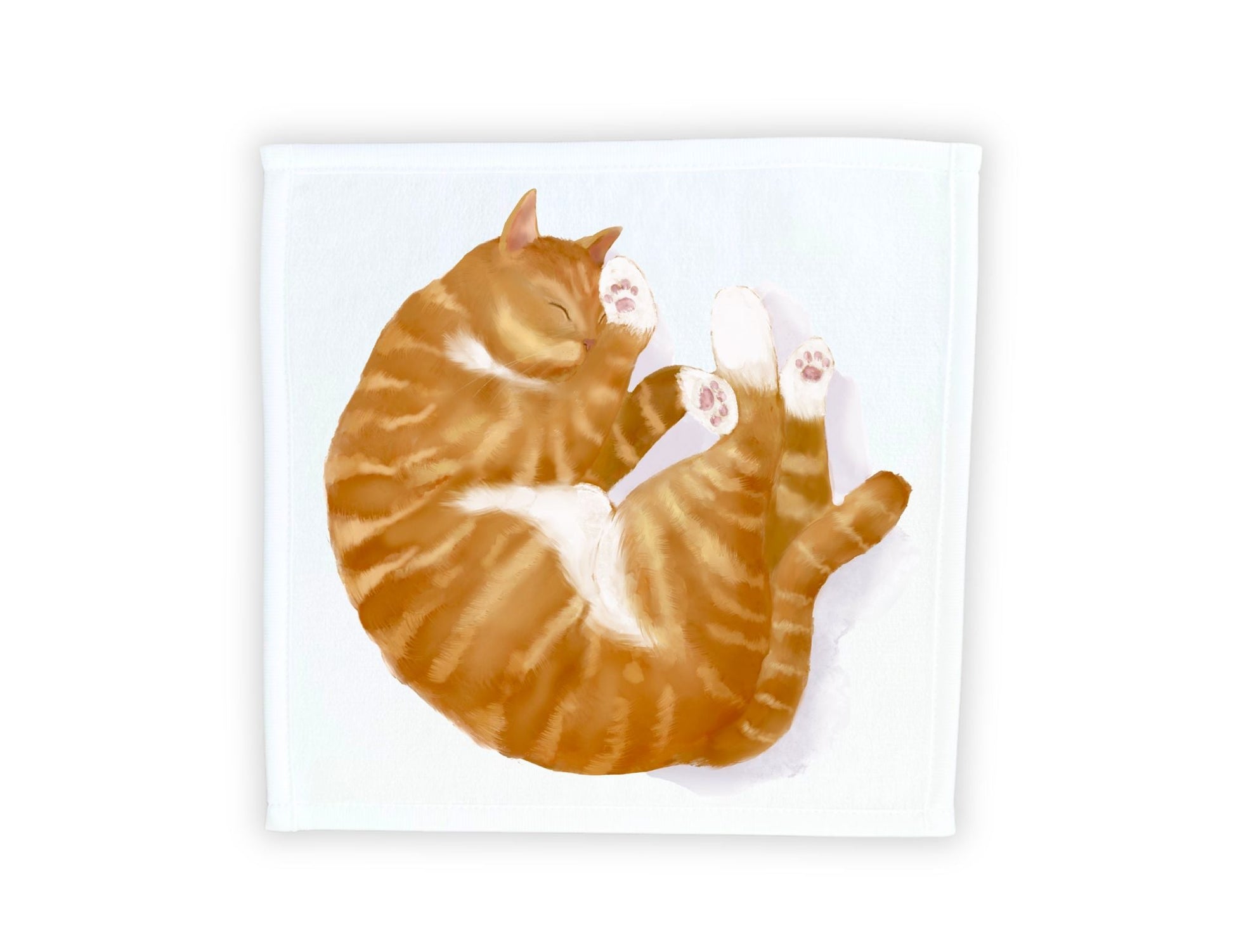 Curled - Up Orange Tabby Cat Washcloth - MerikaArt