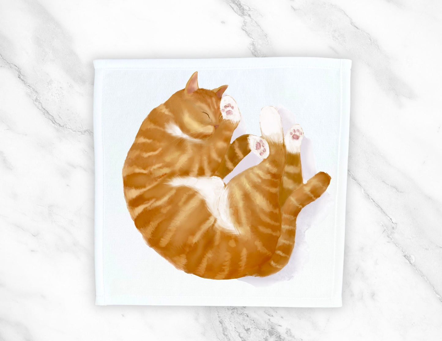 Curled - Up Orange Tabby Cat Washcloth - MerikaArt