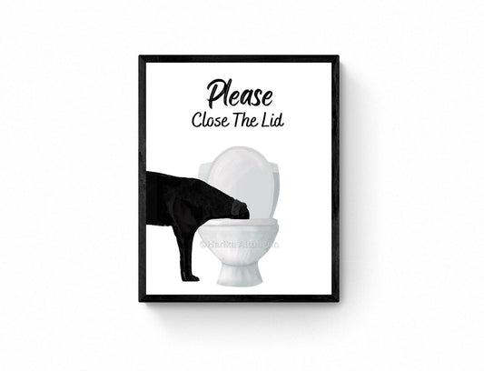 Customized Black Dog Drinking Water From Toilet Sign, Black Labrador Print, Bathroom Decor, Great Dane Painting, Drinking Water From Toilet - MerikaArt