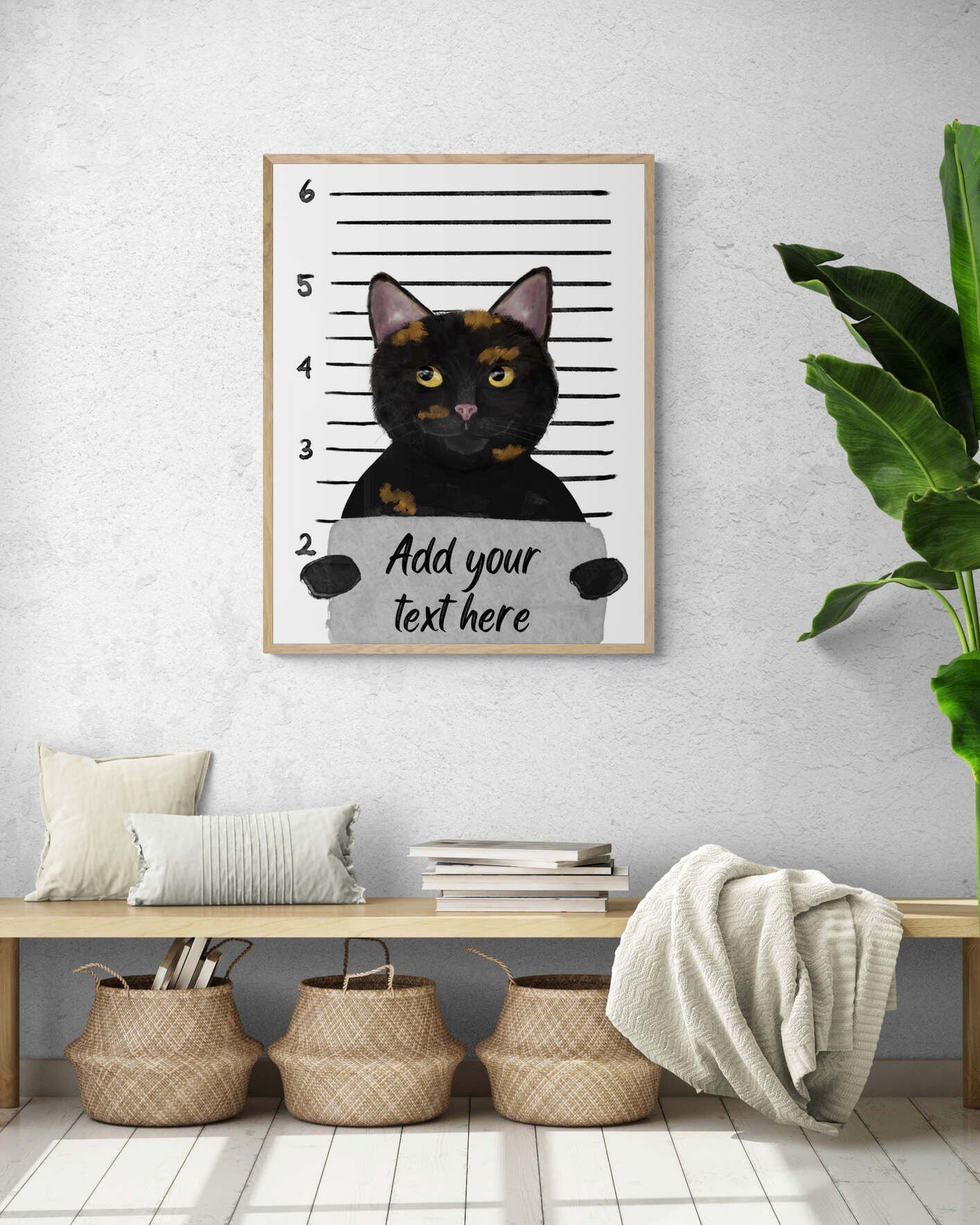 Customized Tortoiseshell Cat Mug Shot Print, Tortie Cat in Prison Artwork, Bathroom Painting, Cat With Toilet Paper Print, Cat Lover Gift - MerikaArt