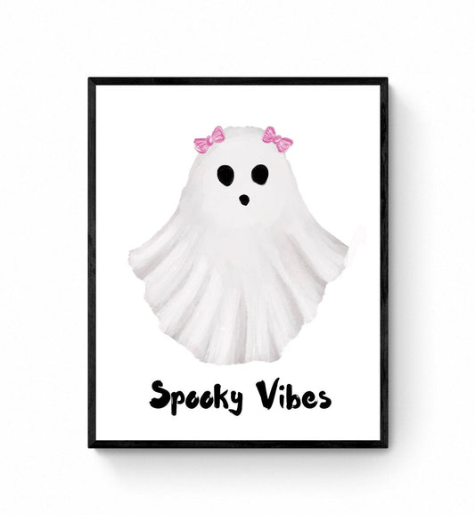 Cute Ghost Print, Halloween Ghost Painting, Spooky Vibes Artwork, Holiday Wall Art, Halloween Holiday Illustration, Fall Painting - MerikaArt