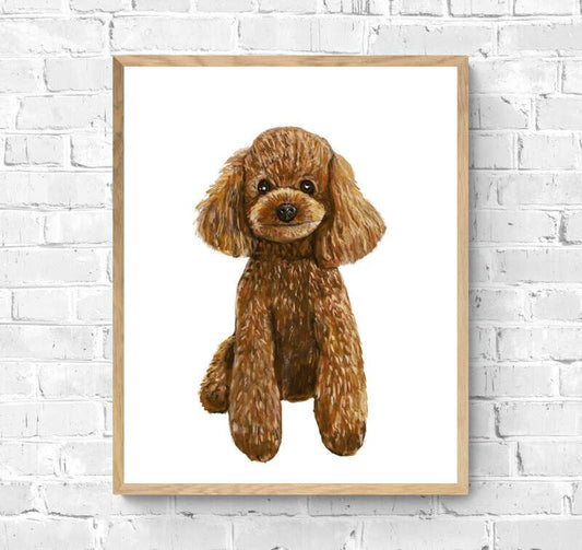 Cute Poodle Print, Poodle Portrait, Doggy Artwork, Brown Poodle Painting, Living Room Wall Art, Bedroom Wall Print, Puppy Home Decor - MerikaArt