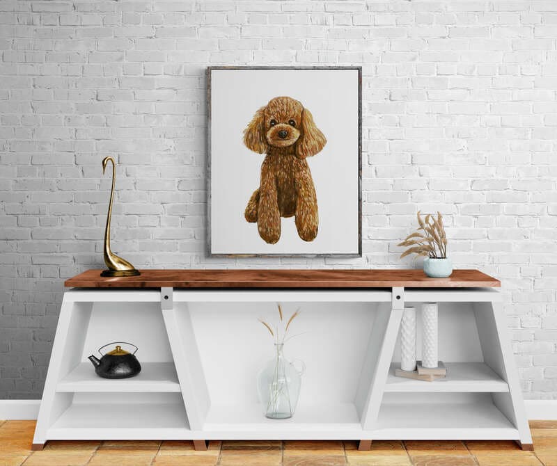 Cute Poodle Print, Poodle Portrait, Doggy Artwork, Brown Poodle Painting, Living Room Wall Art, Bedroom Wall Print, Puppy Home Decor - MerikaArt