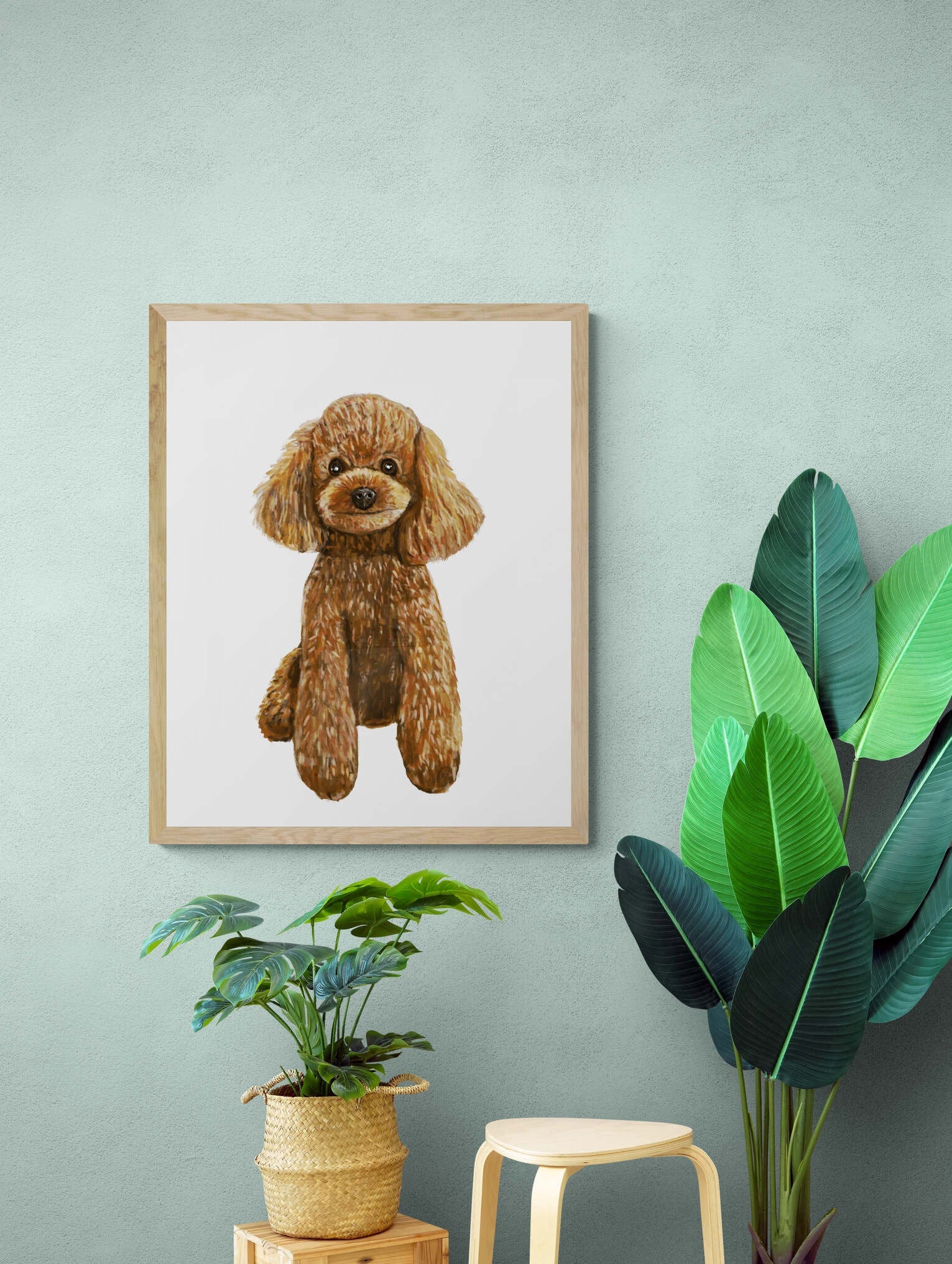 Cute Poodle Print, Poodle Portrait, Doggy Artwork, Brown Poodle Painting, Living Room Wall Art, Bedroom Wall Print, Puppy Home Decor - MerikaArt