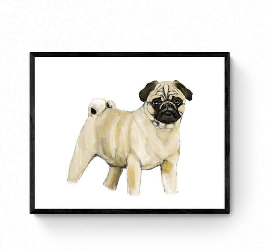 Cute Pug Print, Pug Painting, Pug Portrait, Doggy artwork, Fawn Color Pug Print, Living Room Wall Art, Bedroom Wall Print, Puppy Home Decor - MerikaArt