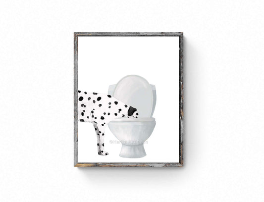 Dalmatian Toilet Print, Dog Drinking From Toilet Sign, Funny Bathroom Decor, Cream Dog Painting, Puppy Poster, Pet Memorial, Dog Lover Art - MerikaArt