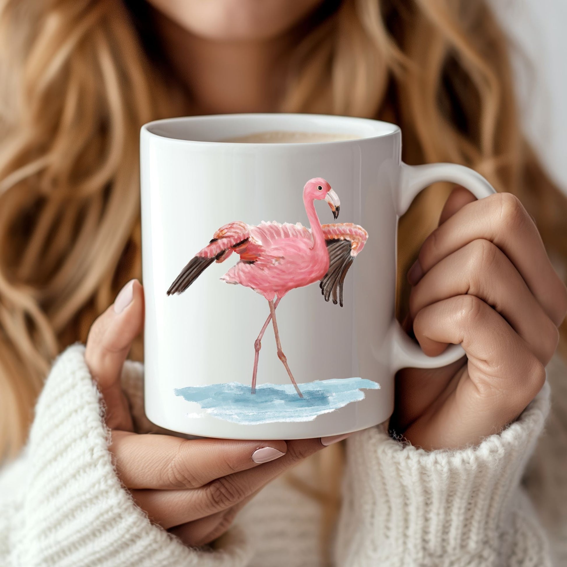 Dancing Pink Flamingo Ceramic Coffee Mug - MerikaArt