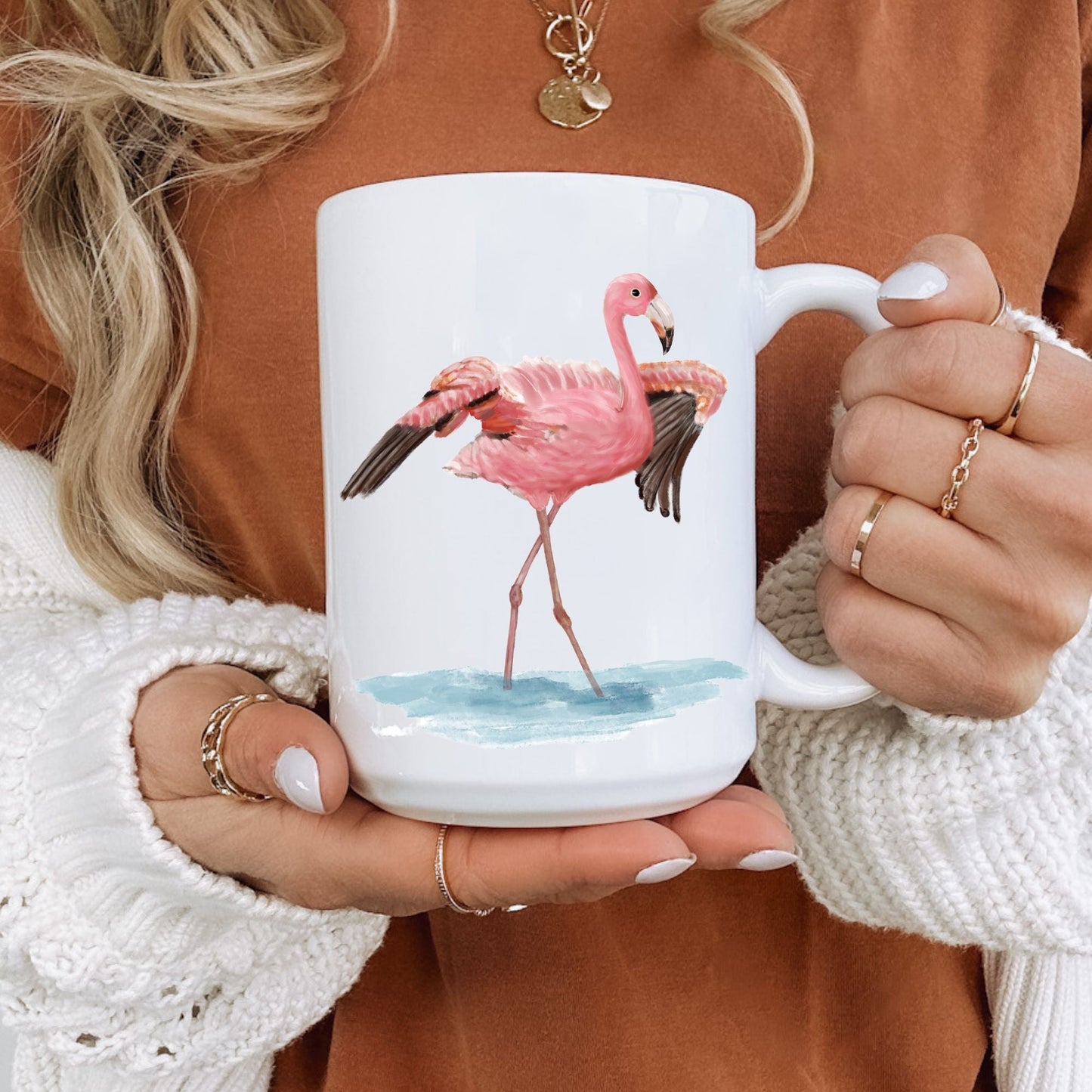 Dancing Pink Flamingo Ceramic Coffee Mug - MerikaArt