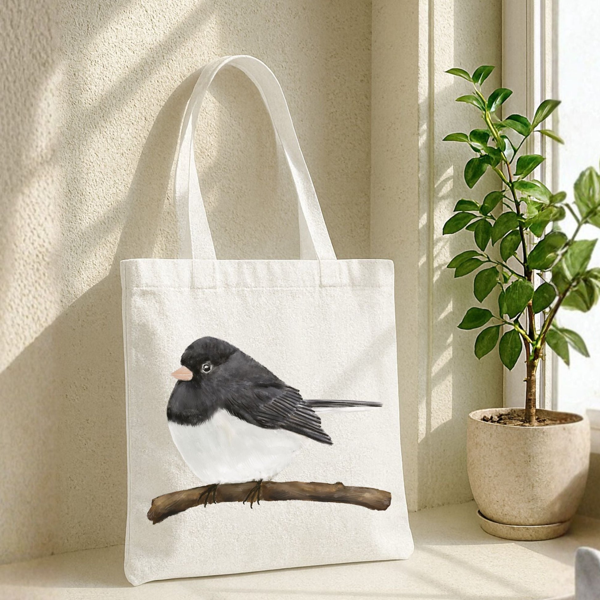 Dark - Eyed Junco Canvas Tote Bag - MerikaArt