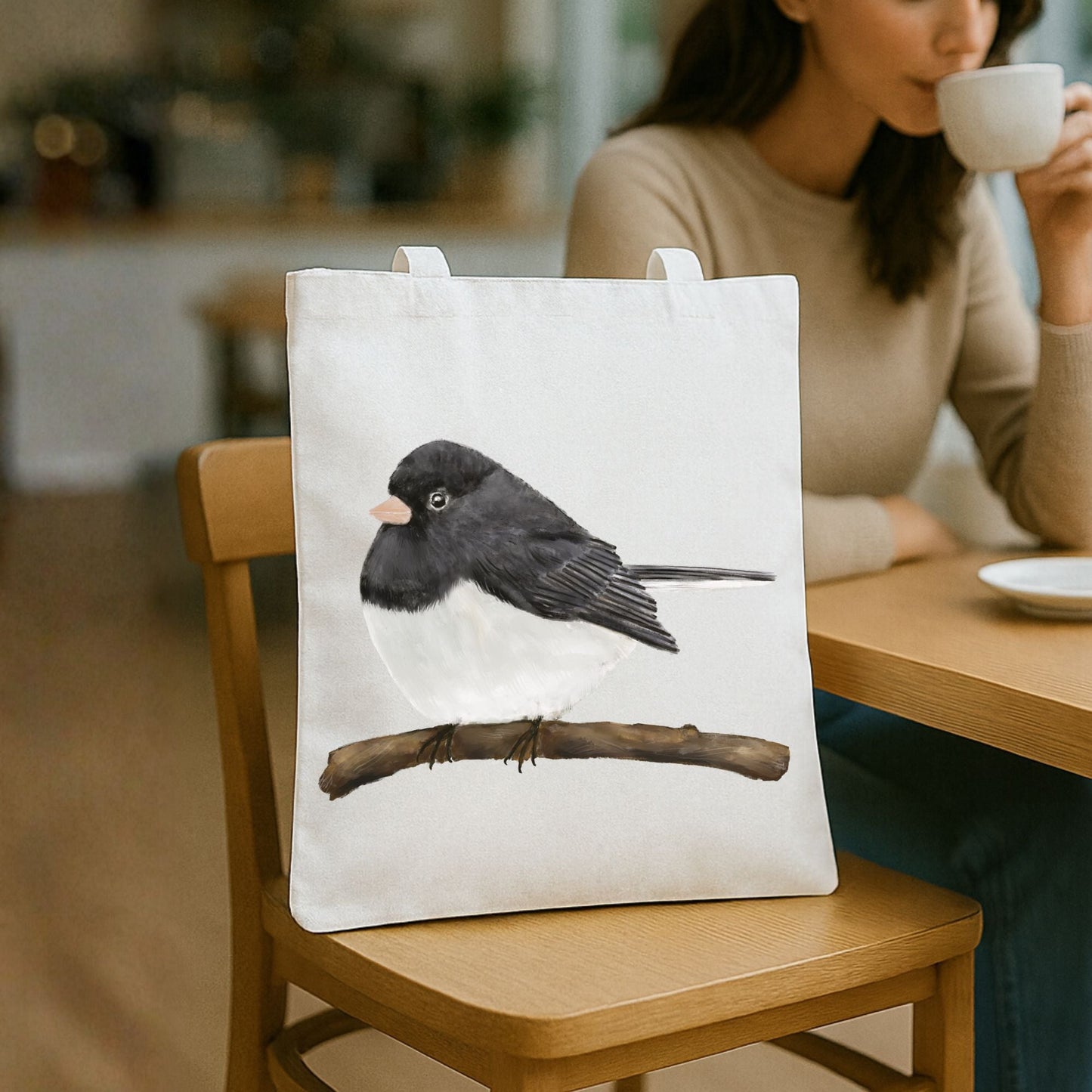 Dark - Eyed Junco Canvas Tote Bag - MerikaArt
