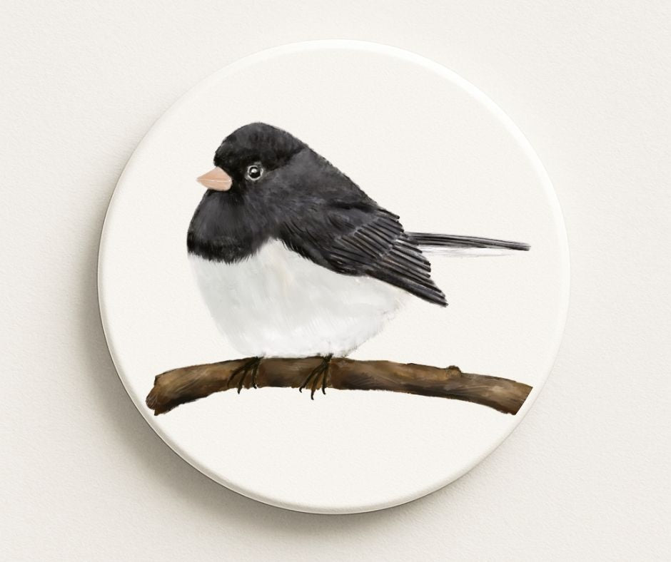 Dark - Eyed Junco Ceramic Coaster - MerikaArt