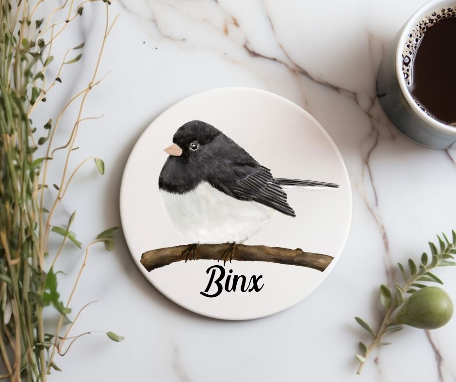 Dark - Eyed Junco Ceramic Coaster - MerikaArt