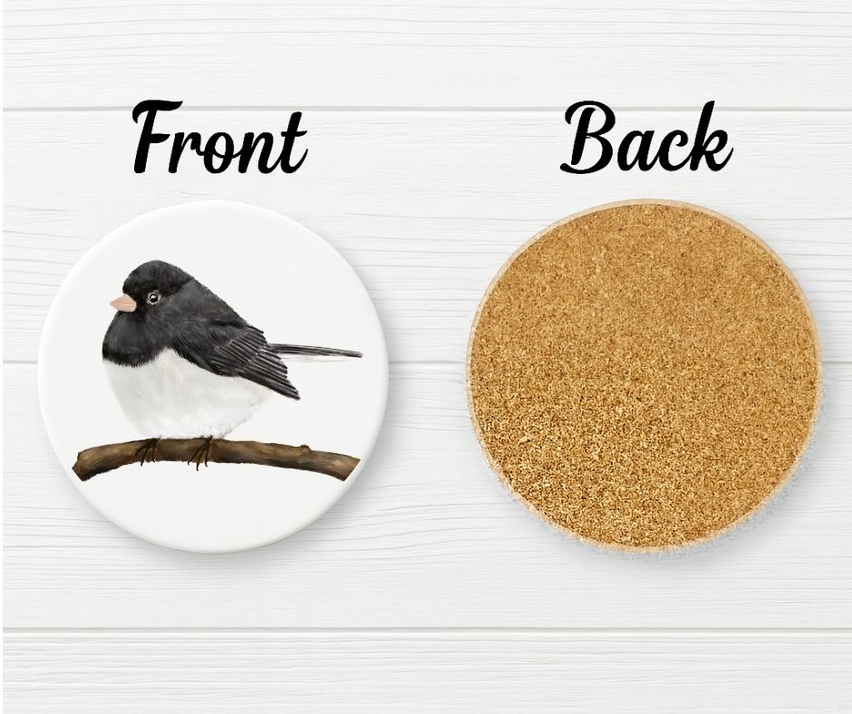 Dark - Eyed Junco Ceramic Coaster - MerikaArt