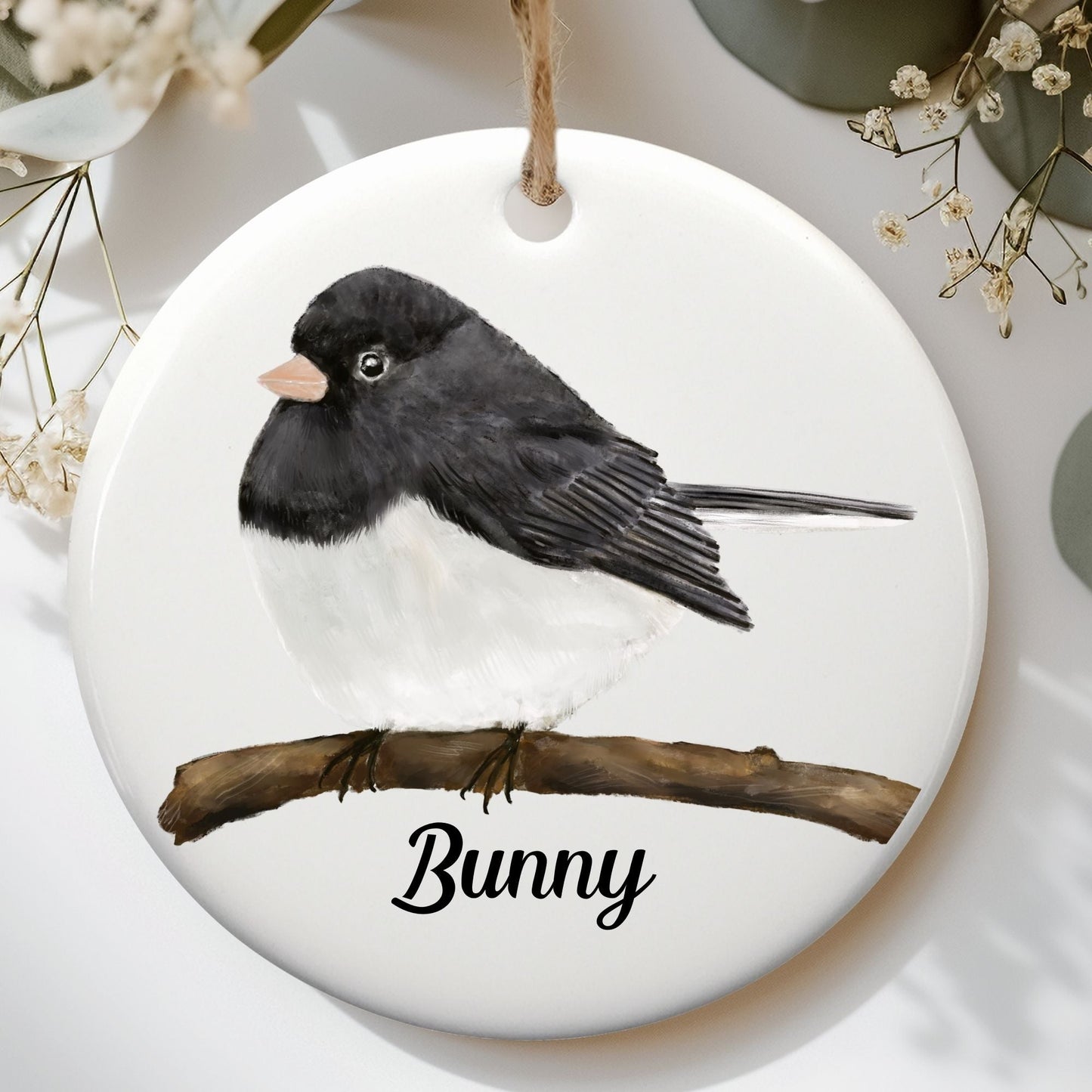 Dark - Eyed Junco Ceramic Ornament - MerikaArt
