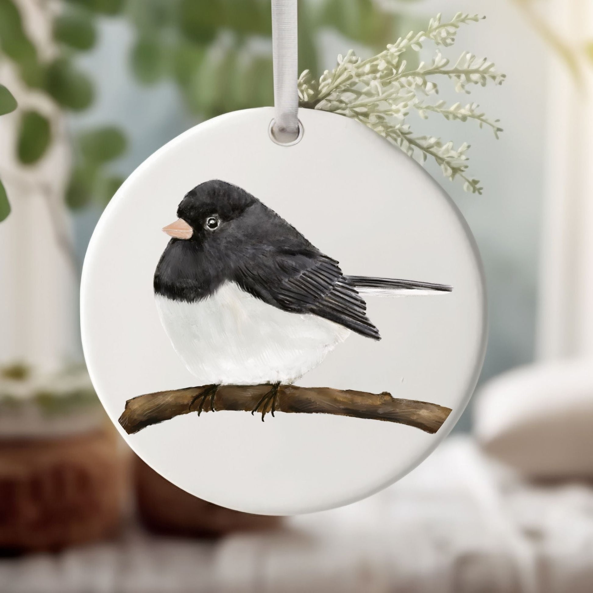 Dark - Eyed Junco Ceramic Ornament - MerikaArt
