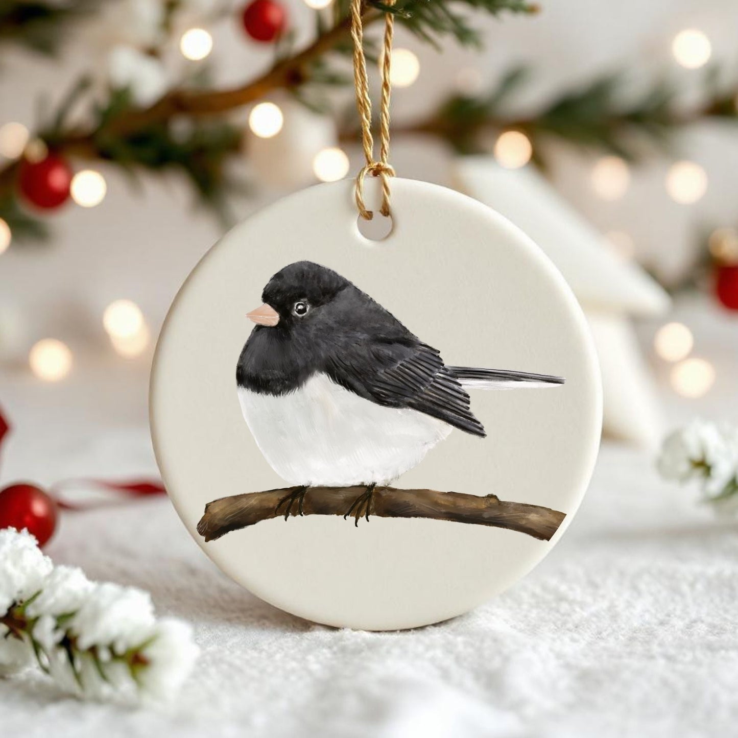 Dark - Eyed Junco Ceramic Ornament - MerikaArt