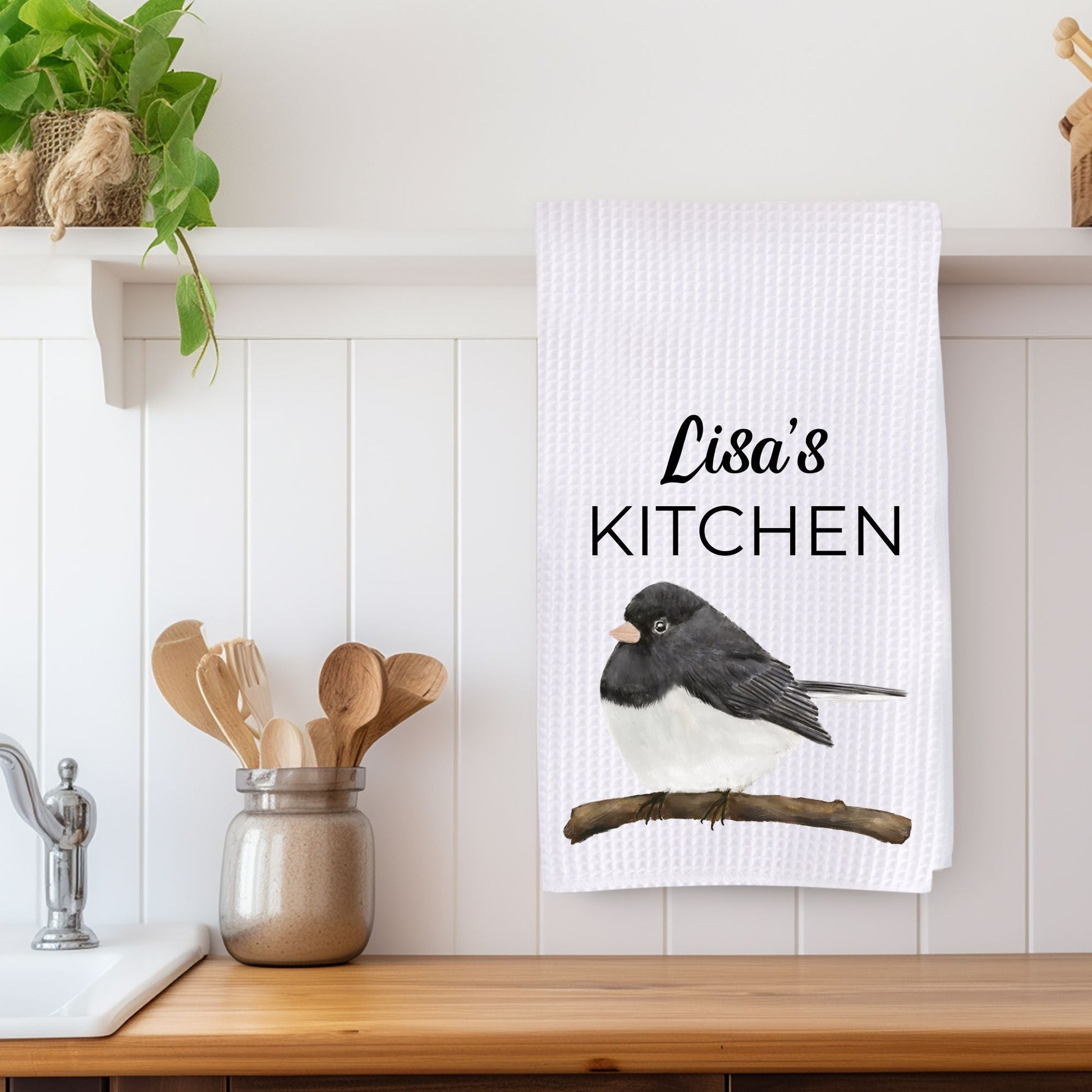 Dark - eyed Junco Kitchen Towel - MerikaArt