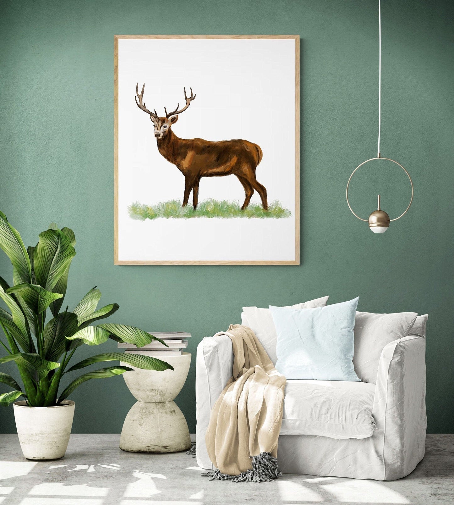 Deer Print, Deer Portrait, Animal Art, Living Room Wall Art, Home Decor, Wildlife Illustration, Animal Lover Gift, Woodland Animal Print - MerikaArt