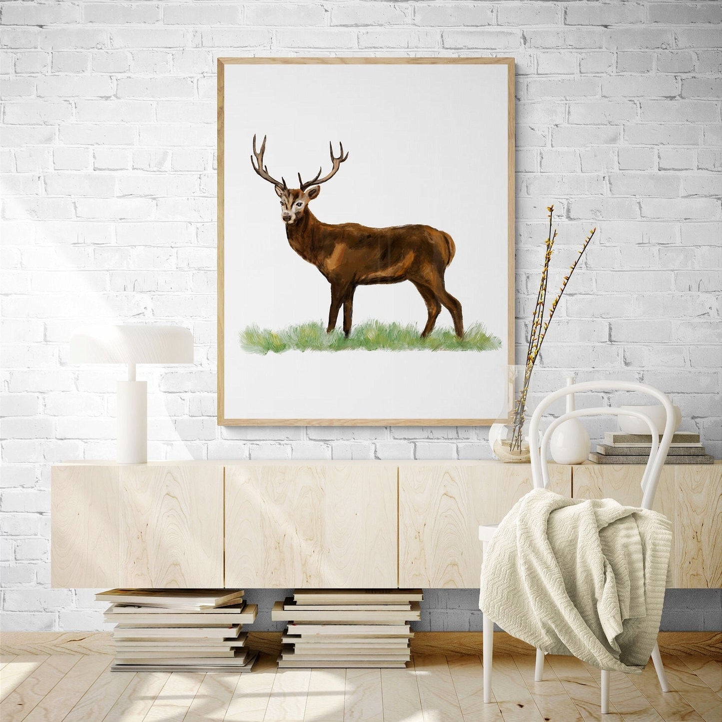 Deer Print, Deer Portrait, Animal Art, Living Room Wall Art, Home Decor, Wildlife Illustration, Animal Lover Gift, Woodland Animal Print - MerikaArt