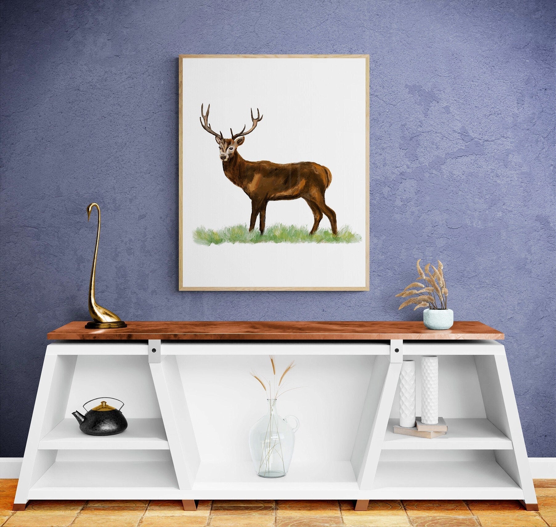 Deer Print, Deer Portrait, Animal Art, Living Room Wall Art, Home Decor, Wildlife Illustration, Animal Lover Gift, Woodland Animal Print - MerikaArt