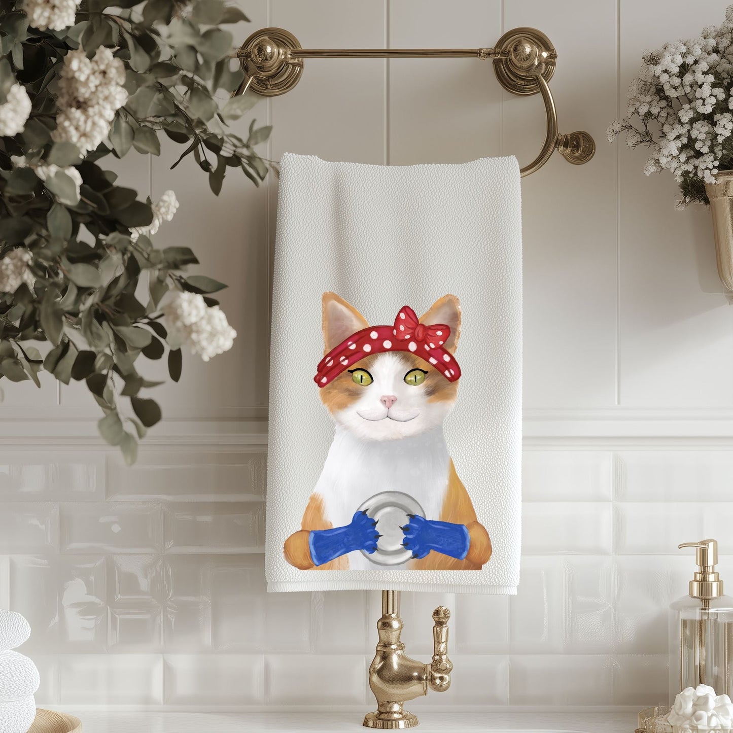 Dishwashing Cat Bathroom Towel - MerikaArt