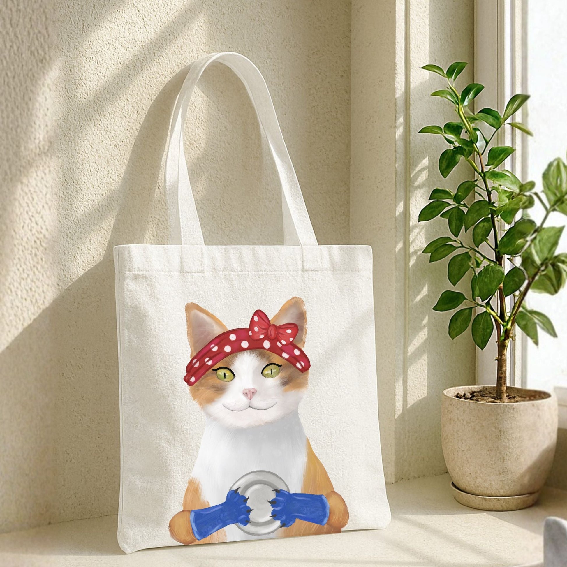 Dishwashing Cat Canvas Tote Bag - MerikaArt