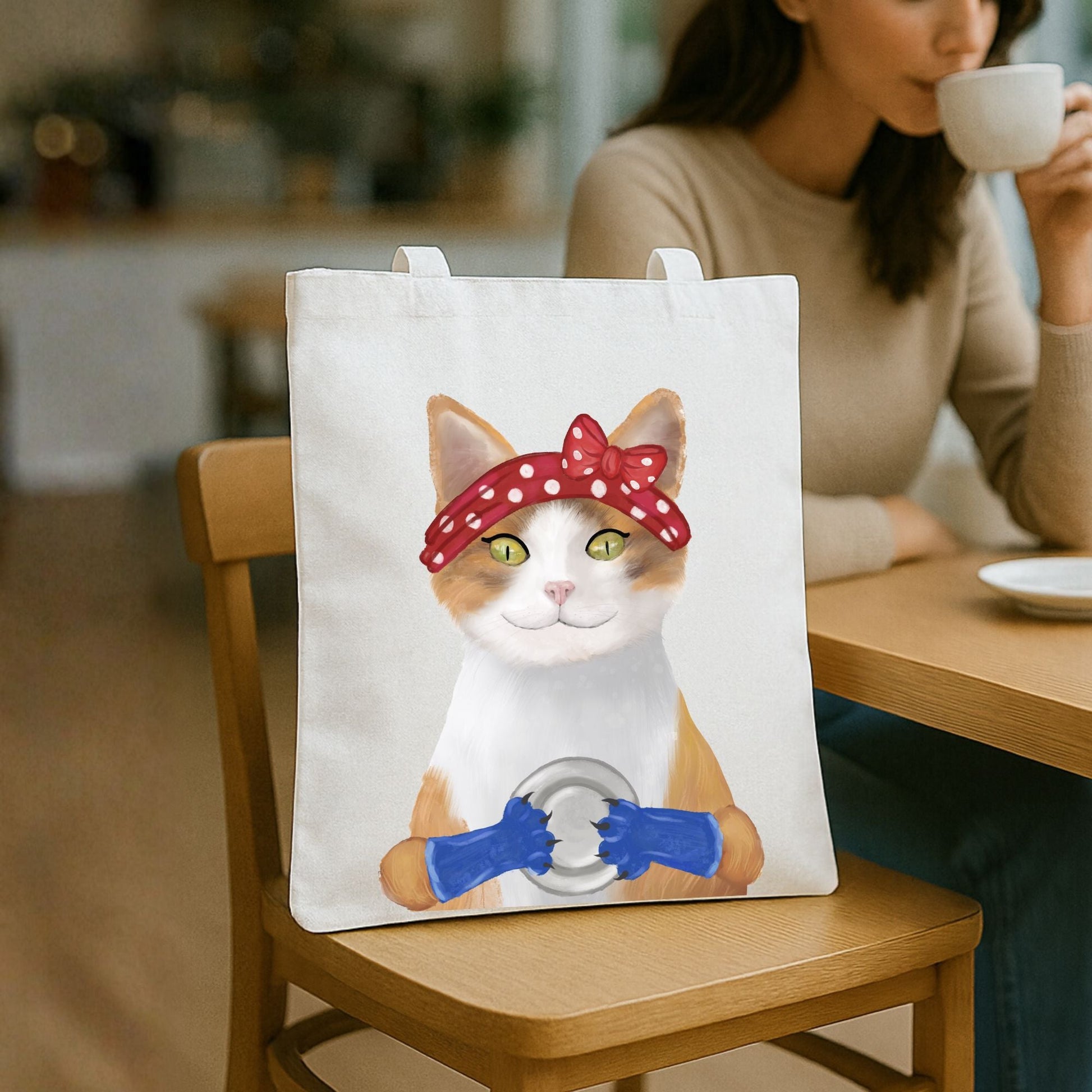 Dishwashing Cat Canvas Tote Bag - MerikaArt