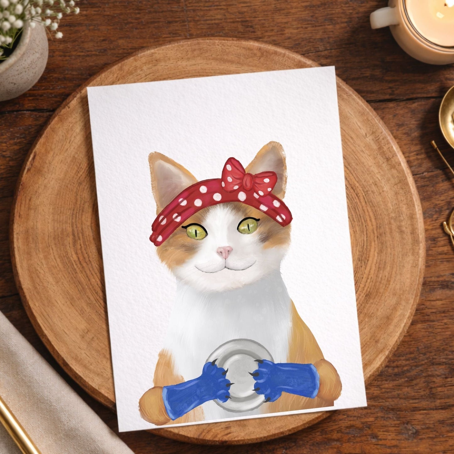 Dishwashing Cat Postcard - MerikaArt