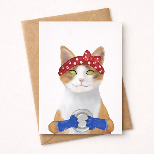 Dishwashing Cat Postcard - MerikaArt