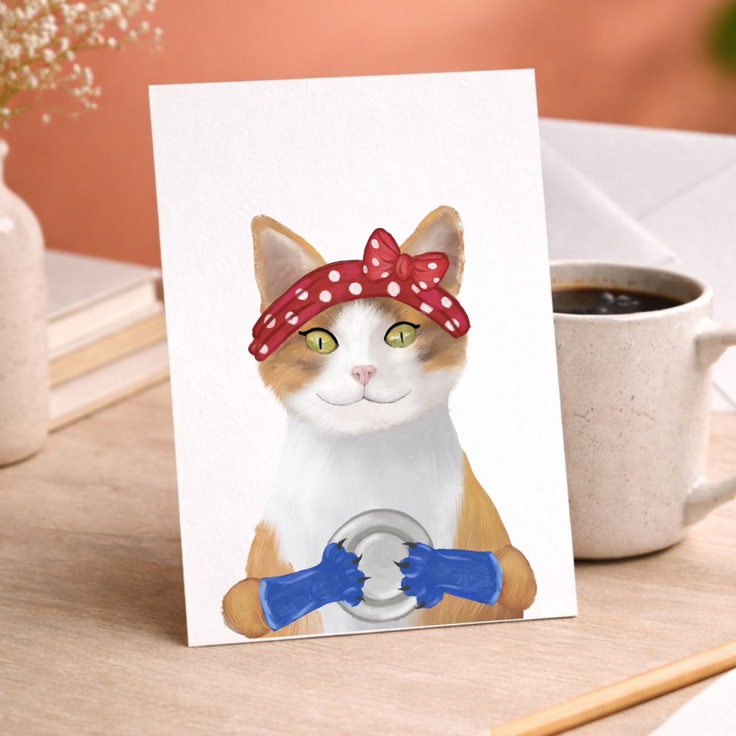 Dishwashing Cat Postcard - MerikaArt