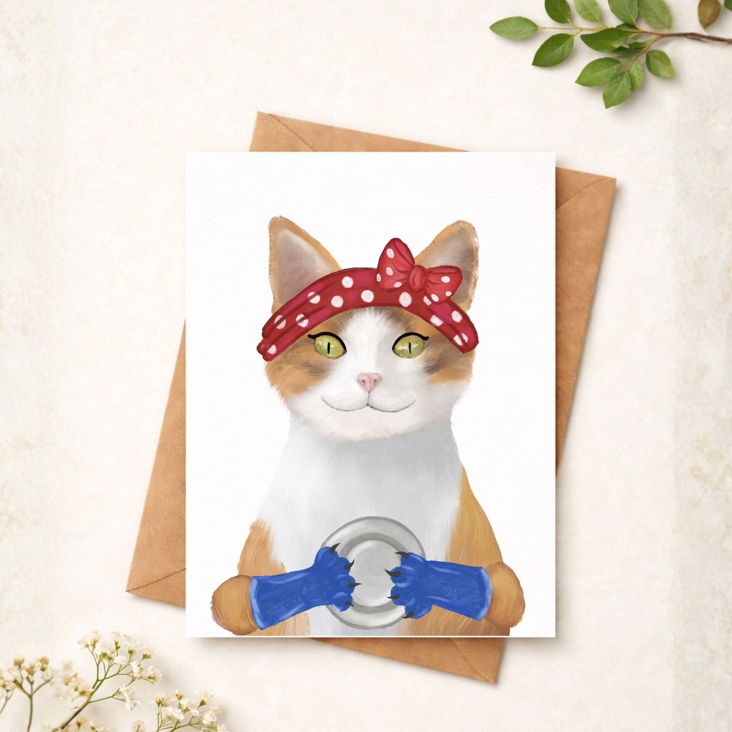 Dishwashing Cat Postcard - MerikaArt