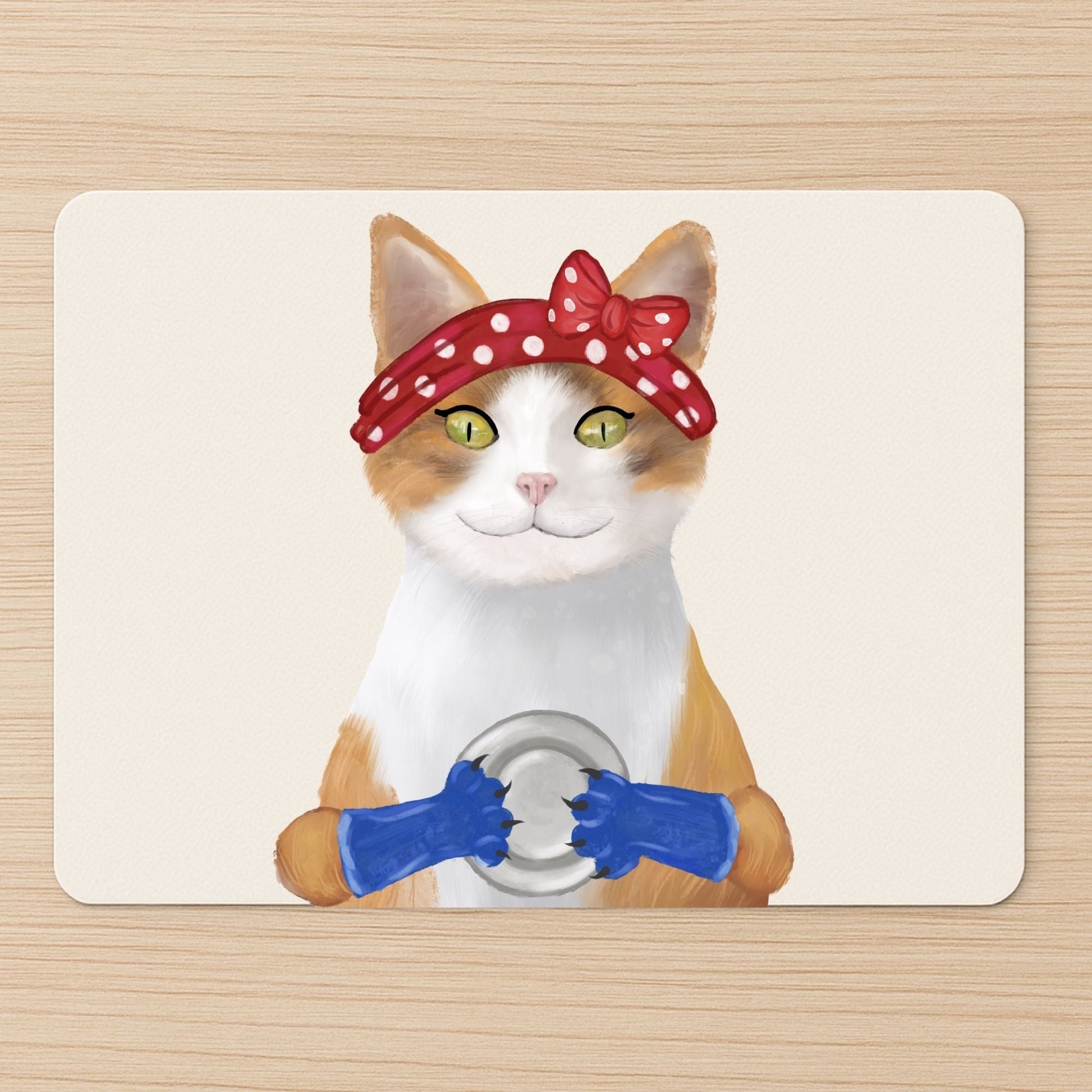 Dishwashing Tabby Cat Mousepad - MerikaArt