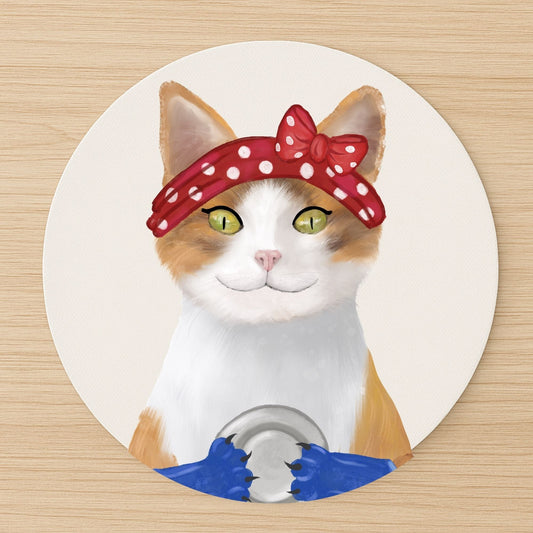 Dishwashing Tabby Cat Mousepad - MerikaArt