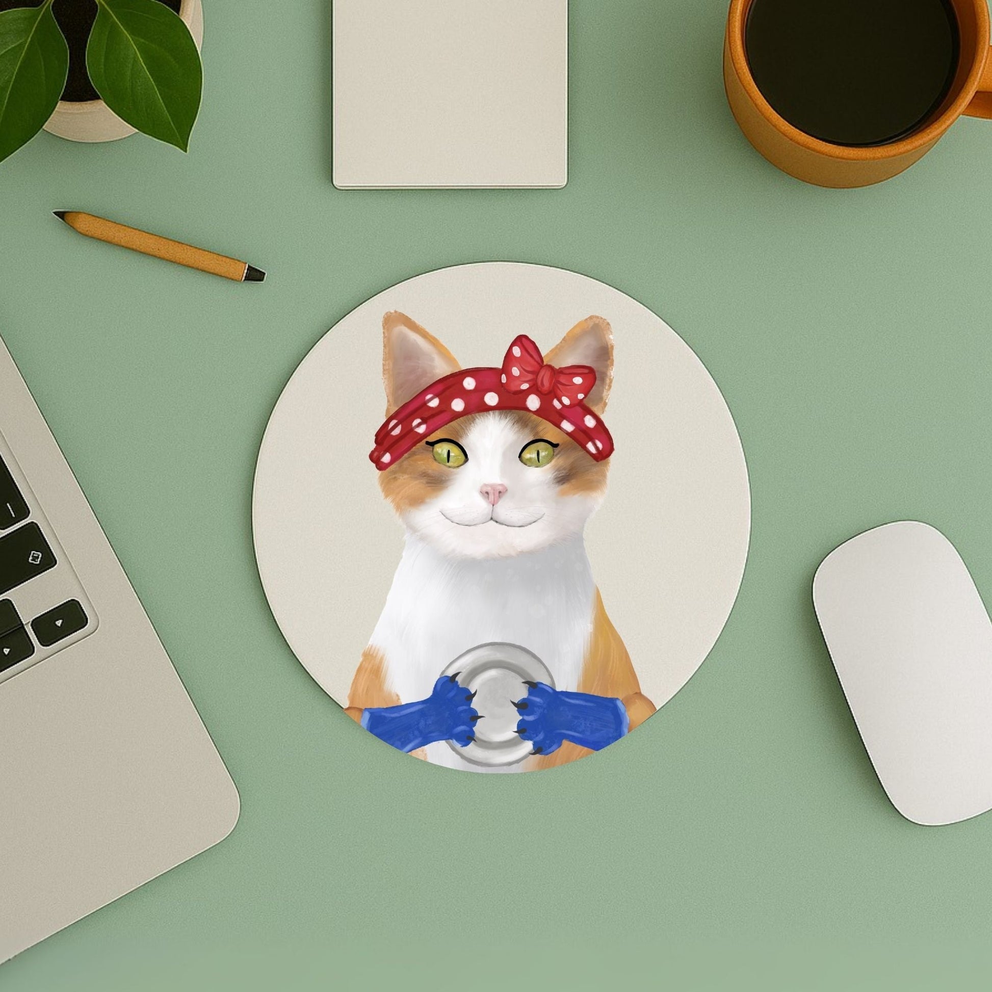 Dishwashing Tabby Cat Mousepad - MerikaArt