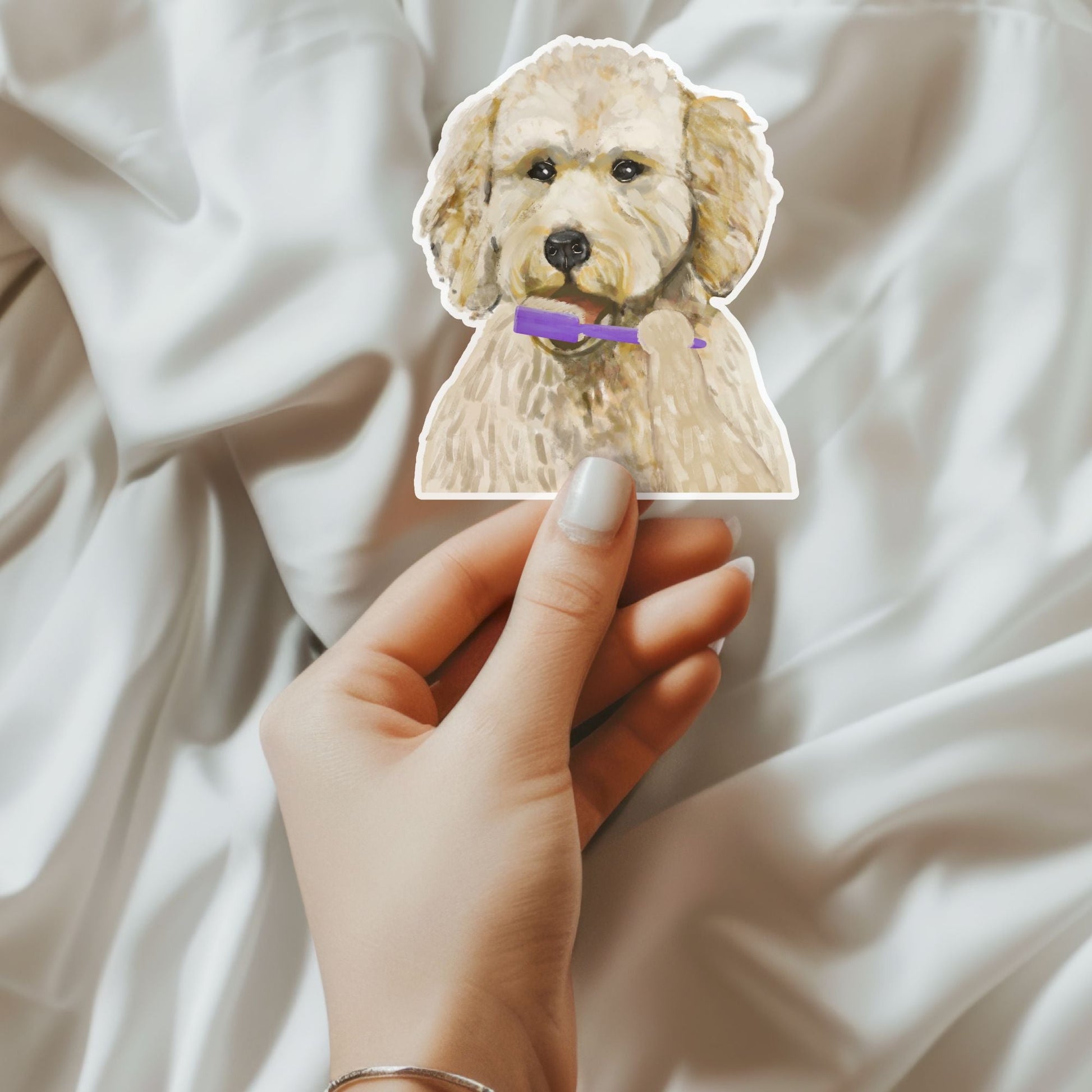 Dog Brushing Teeth Vinyl Sticker - MerikaArt