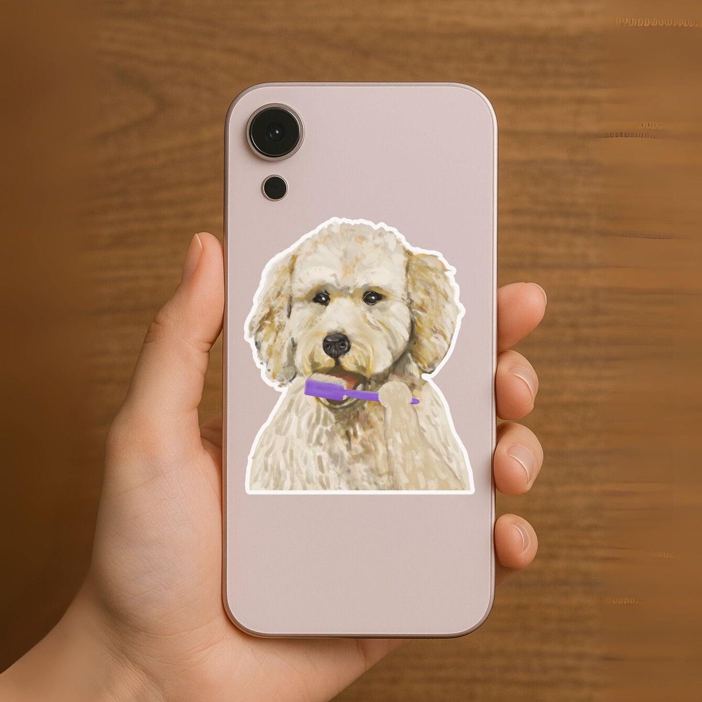 Dog Brushing Teeth Vinyl Sticker - MerikaArt