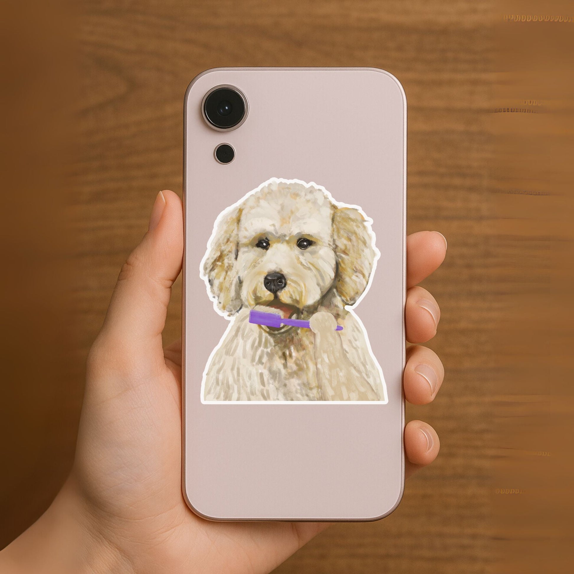 Dog Brushing Teeth Vinyl Sticker - MerikaArt