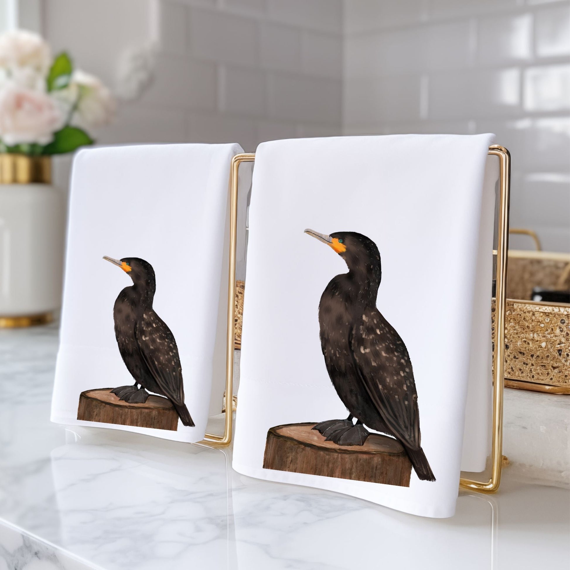 Double - Crested Cormorant Bathroom Towel - MerikaArt