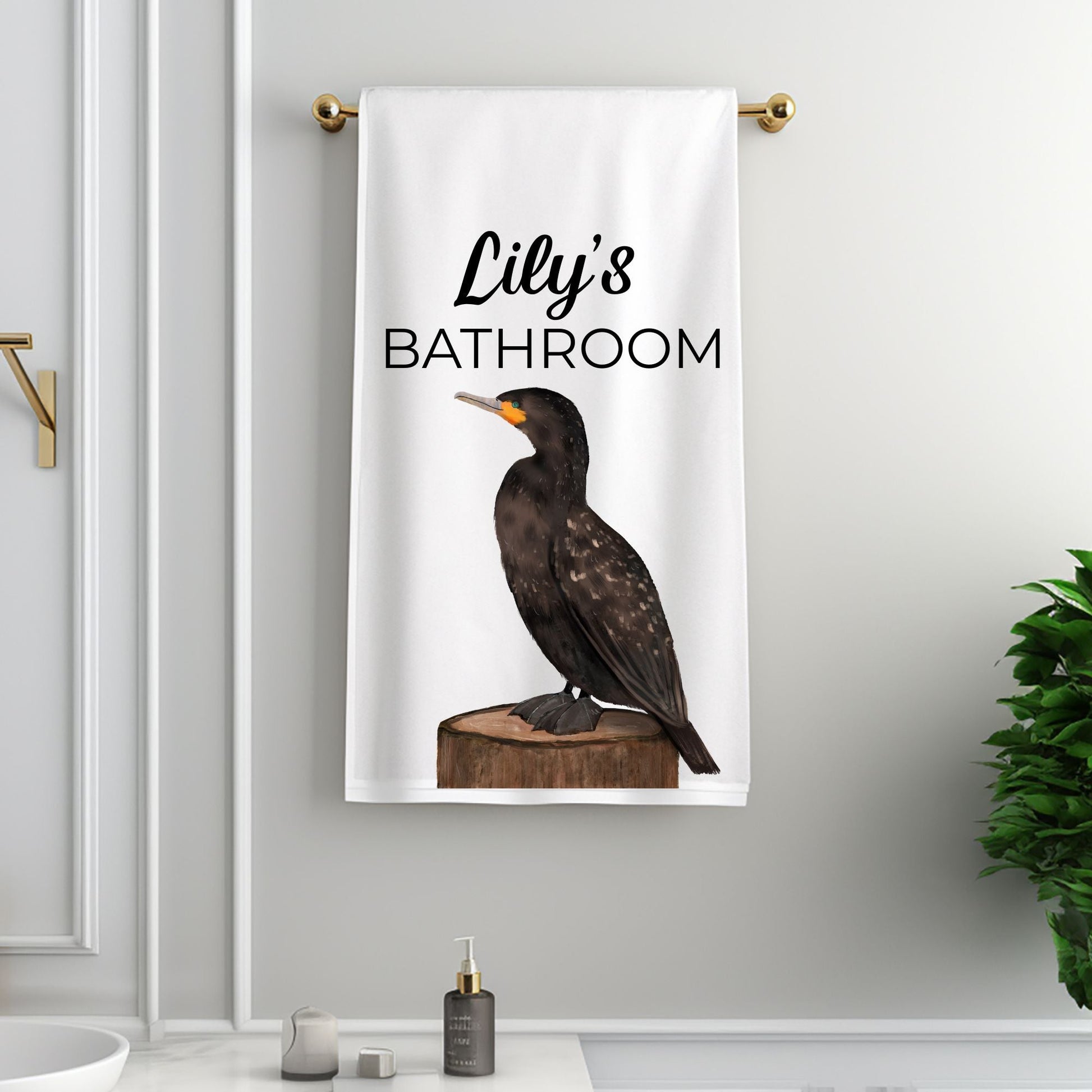 Double - Crested Cormorant Bathroom Towel - MerikaArt