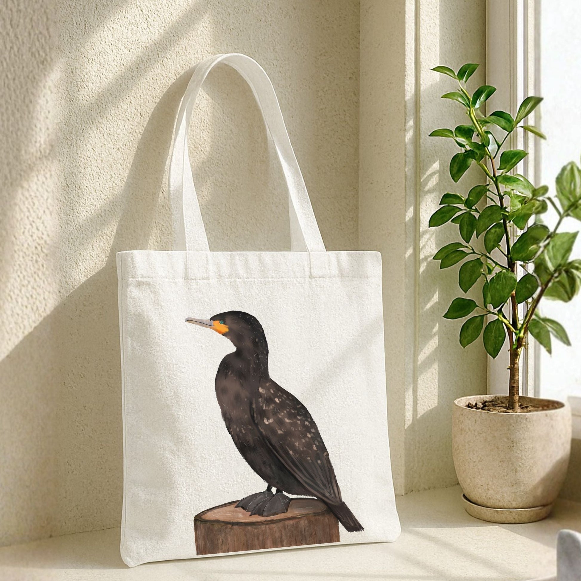 Double Crested Cormorant Canvas Tote Bag - MerikaArt