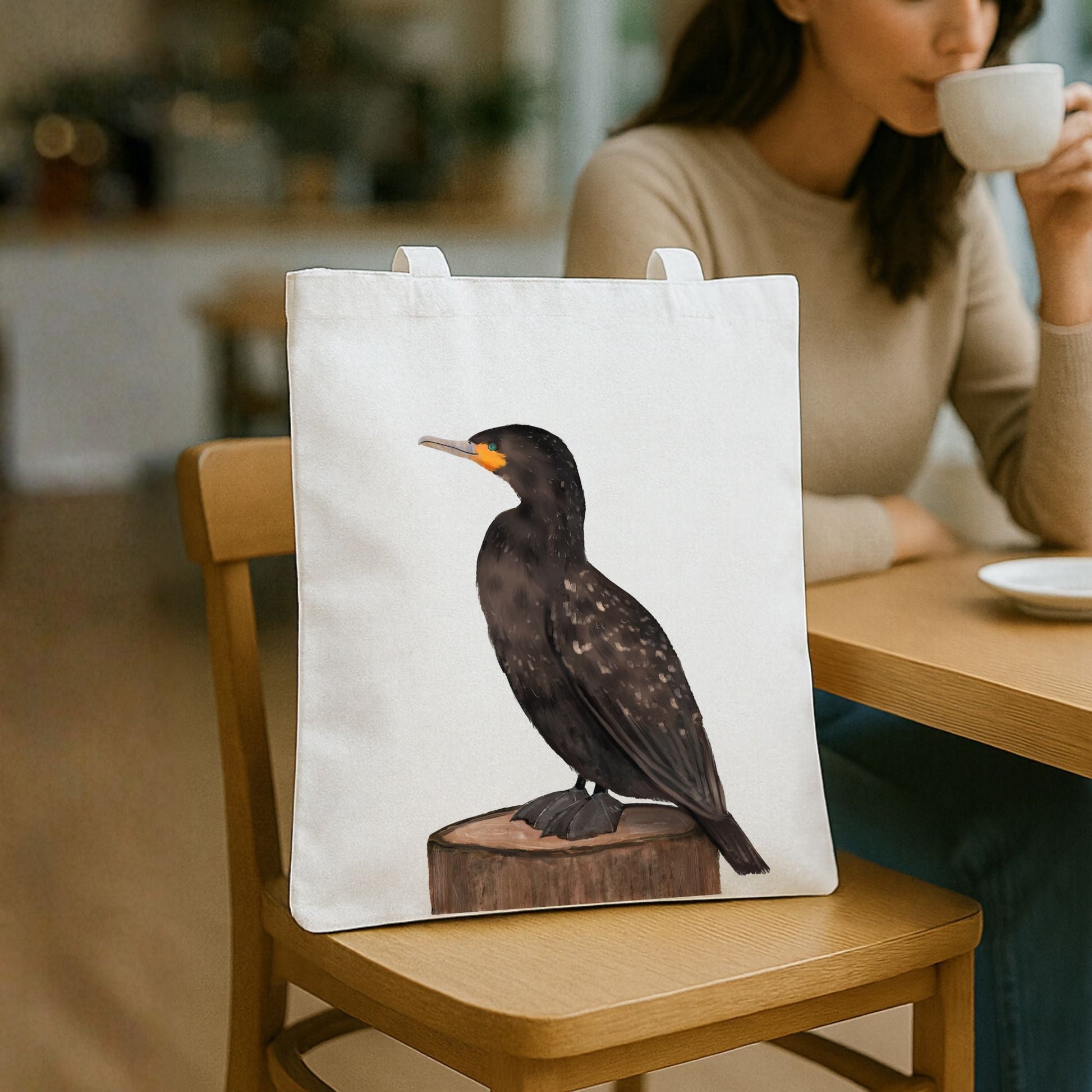 Double Crested Cormorant Canvas Tote Bag - MerikaArt