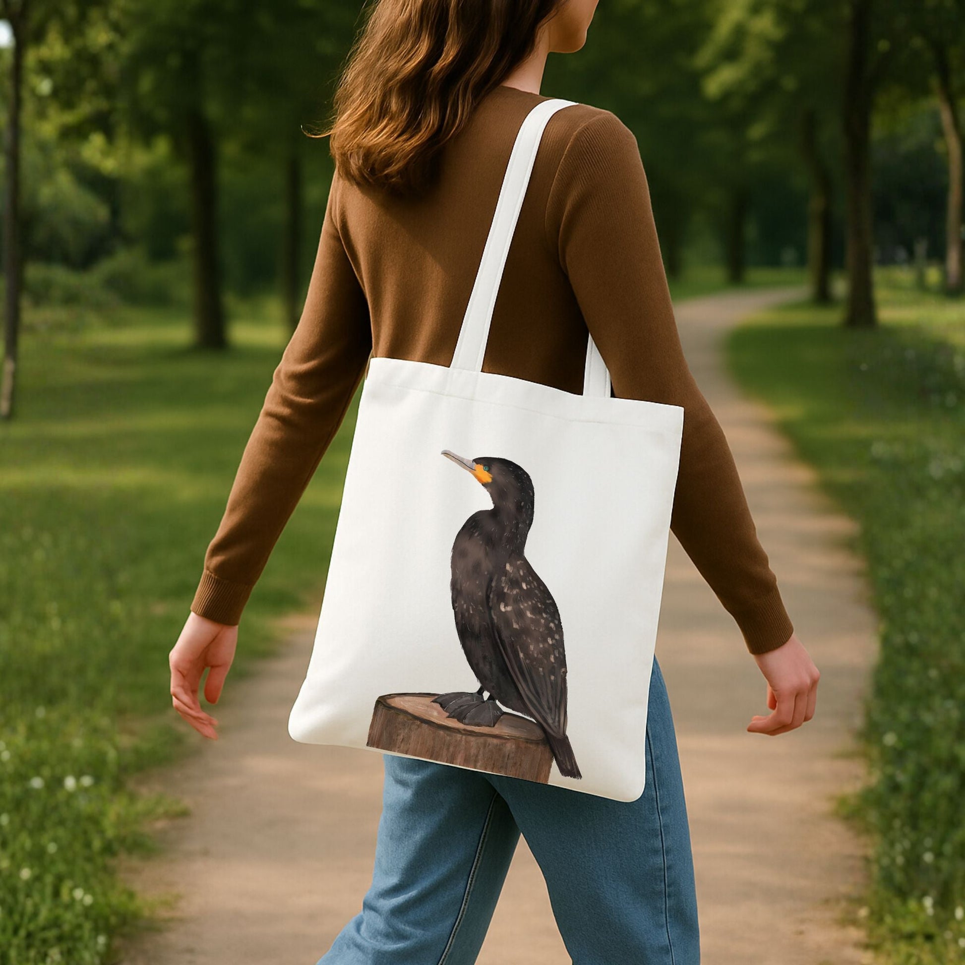 Double Crested Cormorant Canvas Tote Bag - MerikaArt