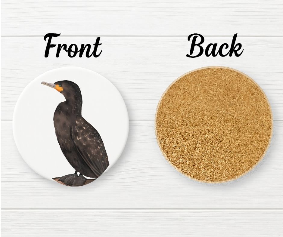 Double - Crested Cormorant Ceramic Coaster - MerikaArt