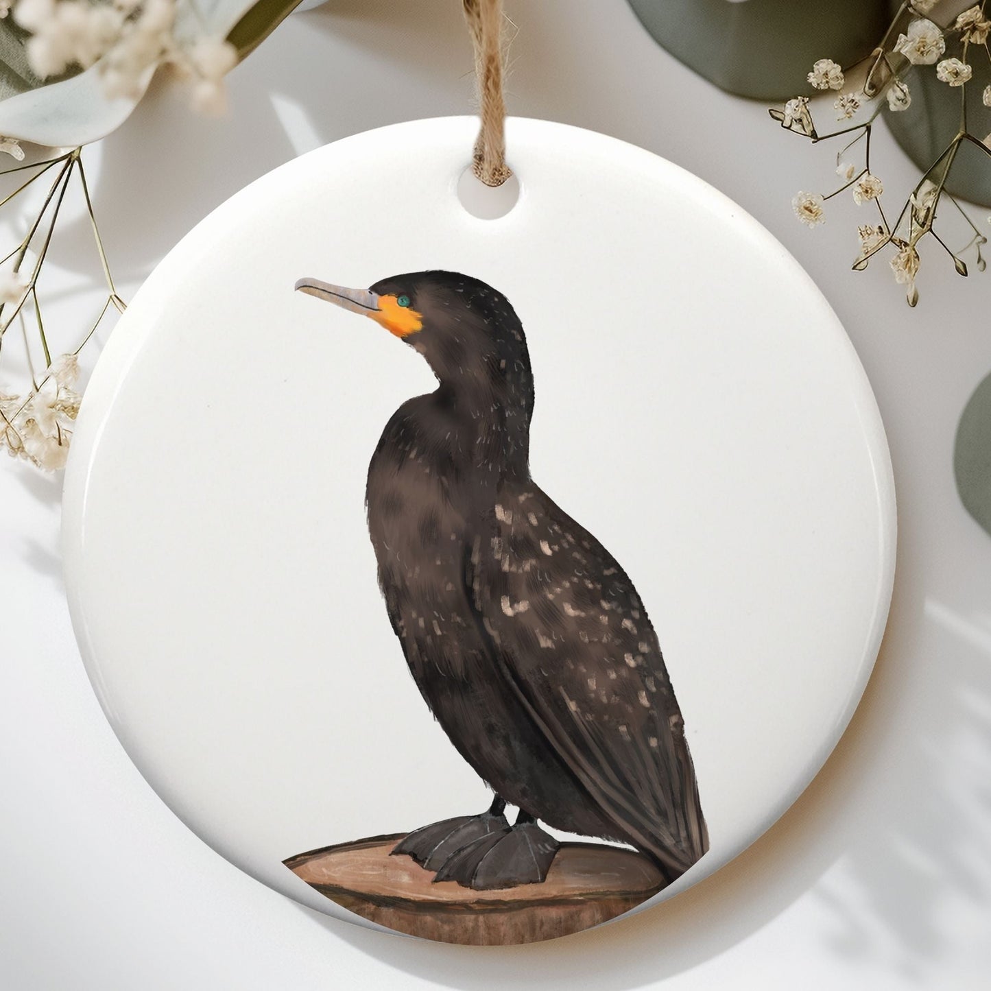 Double - crested Cormorant Ceramic Ornament - MerikaArt