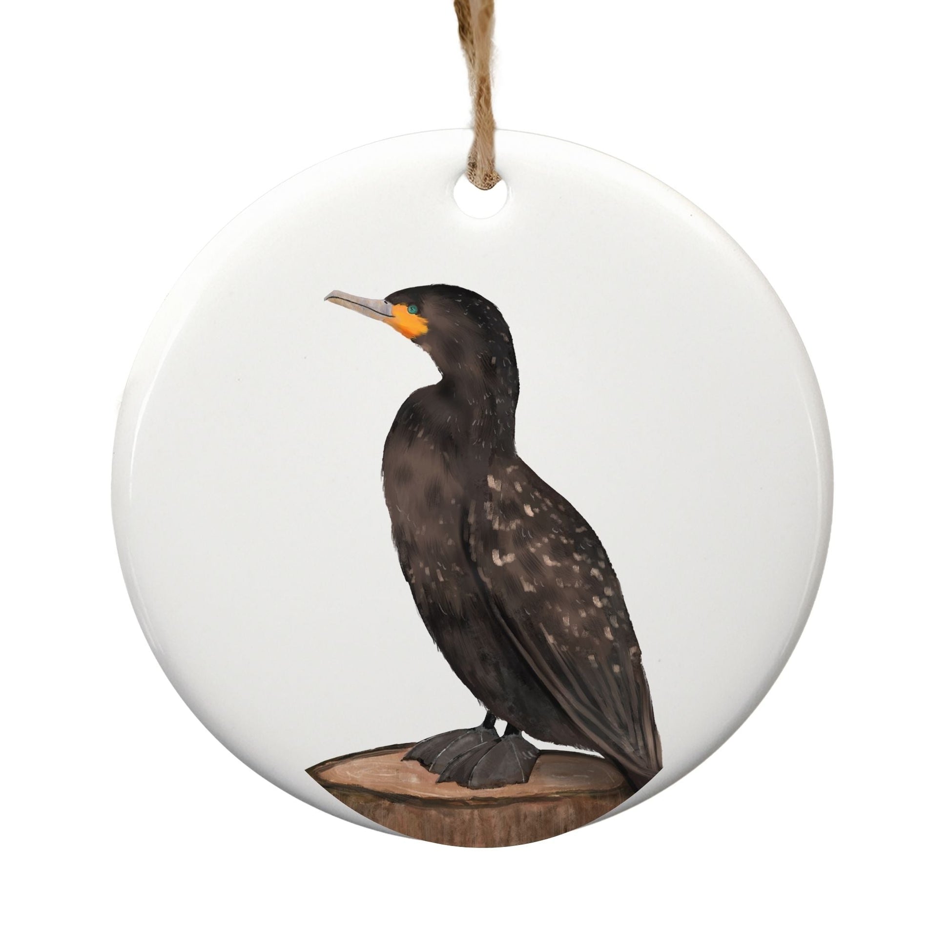 Double - crested Cormorant Ceramic Ornament - MerikaArt